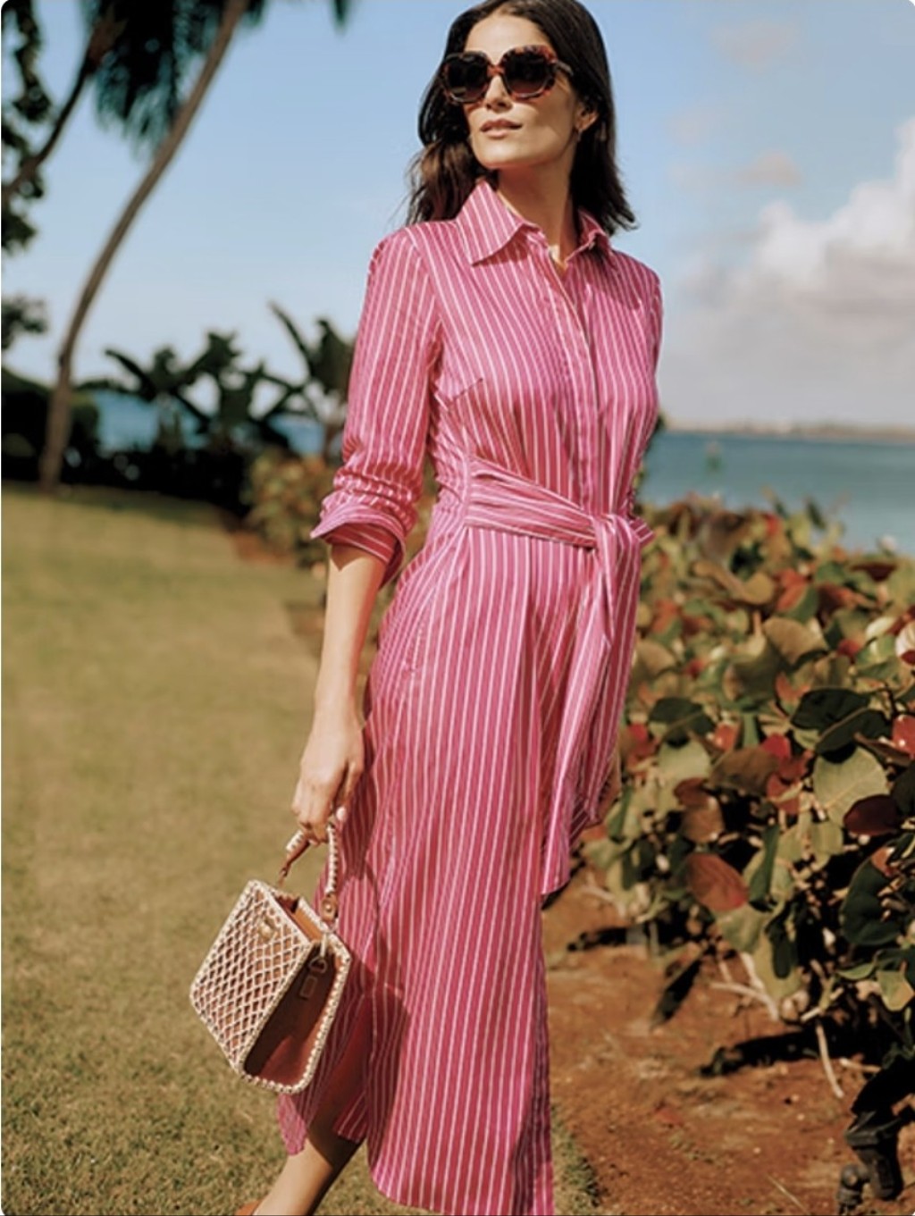 Nwt J.Mclaughlin Orla Hot Pink Striped Front Tie Maxi Dress Size Xl